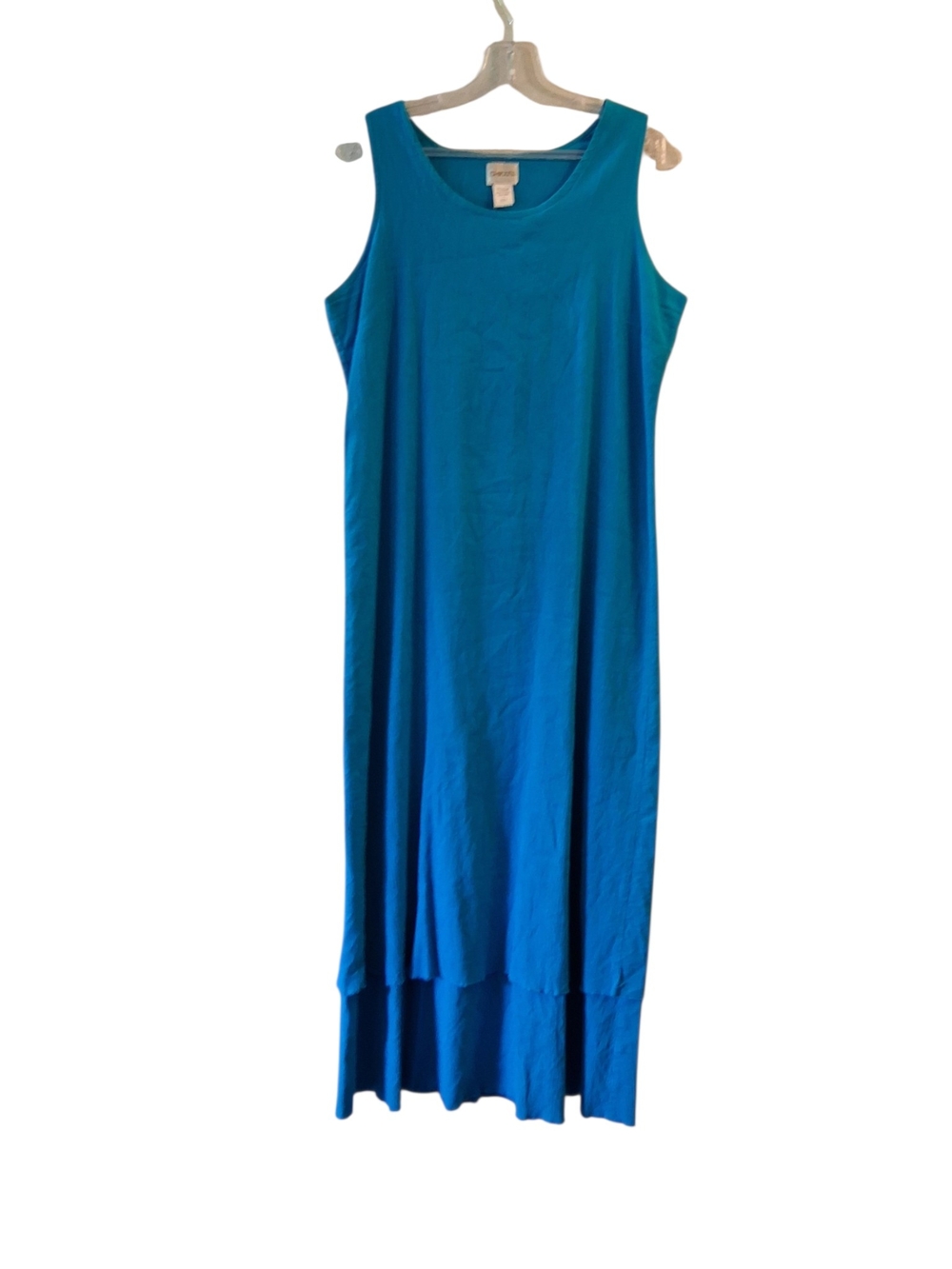 Chico's Bright Blue Sleeveless Layered Maxi Dress Size 1 Boxy Relaxed Fit - Picture 3 of 5